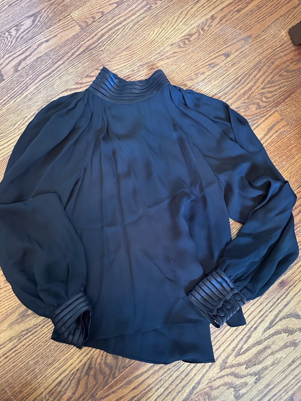 Veronica Beard Black High-Neck Long-Sleeve Blouse